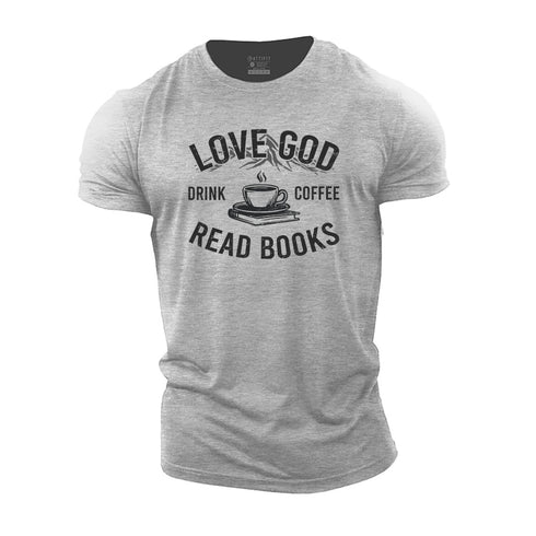 Men's Love God Drink Coffee Read Books Cotton T-Shirt